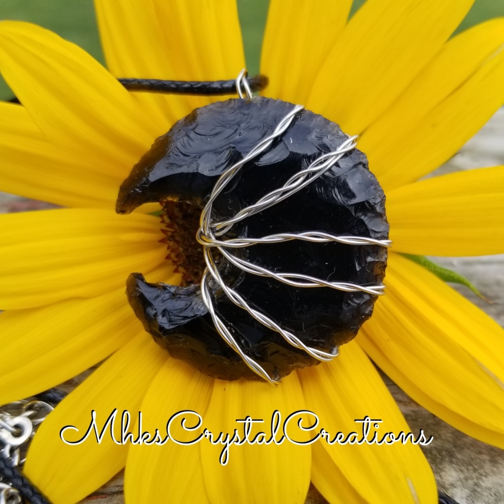 Black obsidian crescent moon necklace